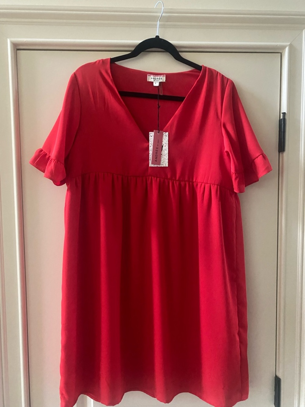 Andree Red V-Neck Ruffle Sleeve Tunic